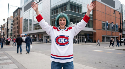 Helga Norse Wearing a Montreal Canadiens Jersey
